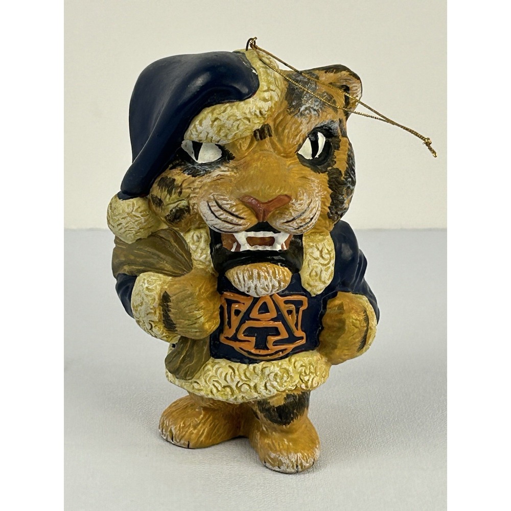 Vintage 1996 Auburn Tigers Mascot Santa Ornament Resin Christmas Decor